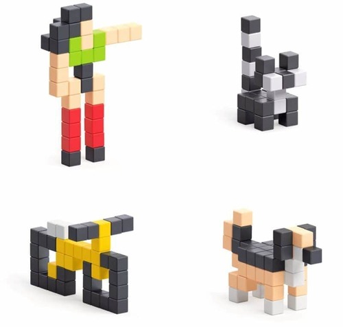 פיקסיו קלאסי! - מארז של 200 קוביות מגנטיות קומפקטיות לבנייה תלת מימדית בסגנון פיקסל ארט מבית PIXIO