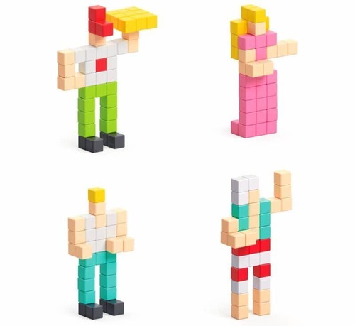 פיקסיו קלאסי! - מארז של 200 קוביות מגנטיות קומפקטיות לבנייה תלת מימדית בסגנון פיקסל ארט מבית PIXIO