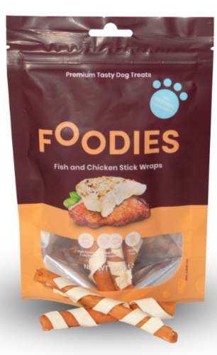 FOODIES – חטיף טבעי מקלות מגולגלים דגים ועוף לכלבים בוגרים