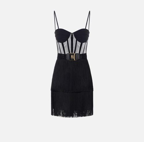 Tulle mini dress with fringes