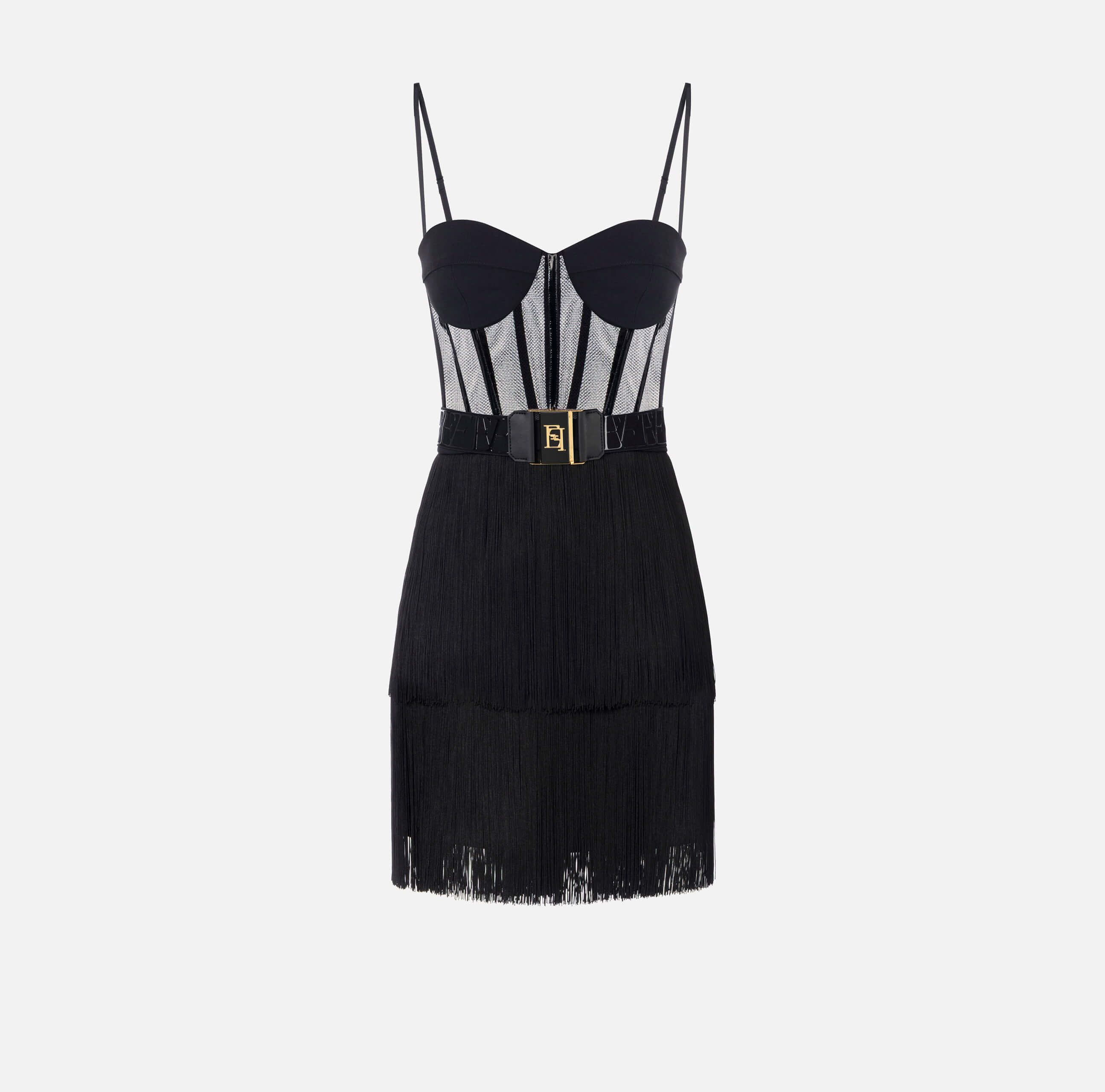Tulle mini dress with fringes