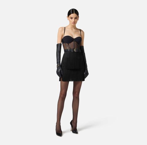 Tulle mini dress with fringes