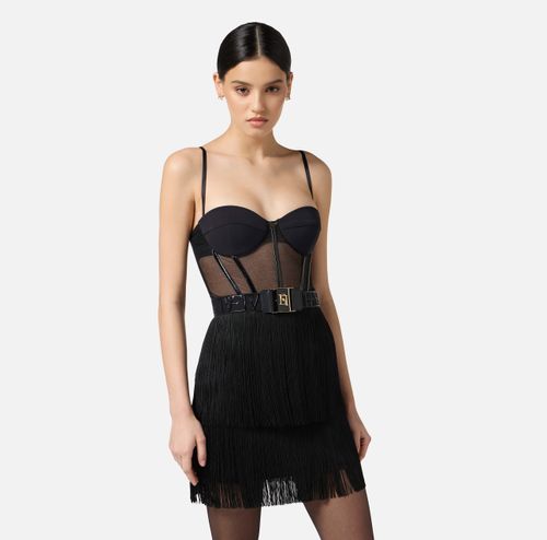 Tulle mini dress with fringes