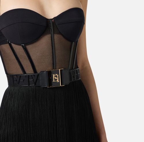 Tulle mini dress with fringes