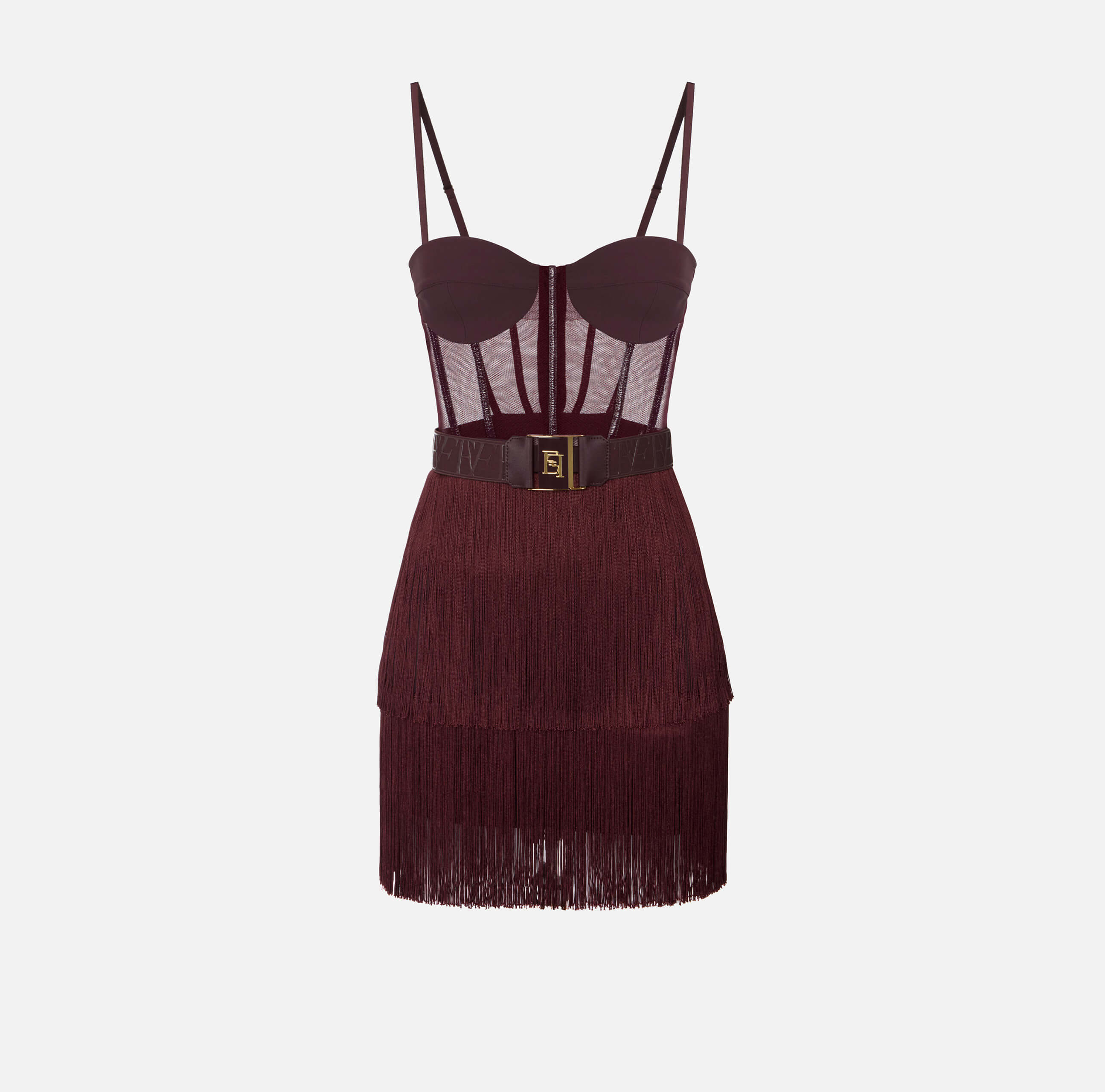 Tulle mini dress with fringes