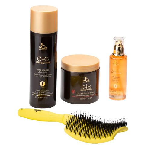 ערכה לשיער ETS ULTRA INTENSE בתוספת לחות מוגברת לשיער יבש מאוד שמפו, מסכה, סרום + מברשת מתנה