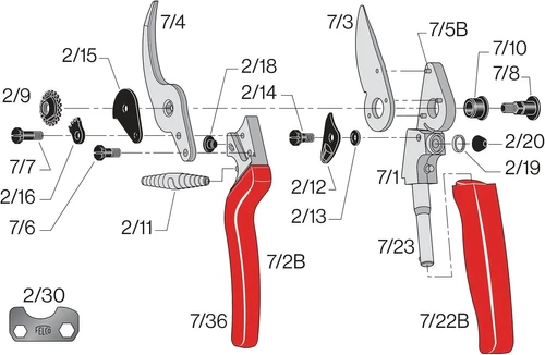 חלקים המרכיבים את FELCO 7 מזמרה יד מקצועית