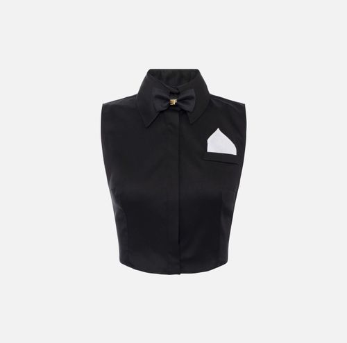 Cotton satin cropped shirt with bow tie