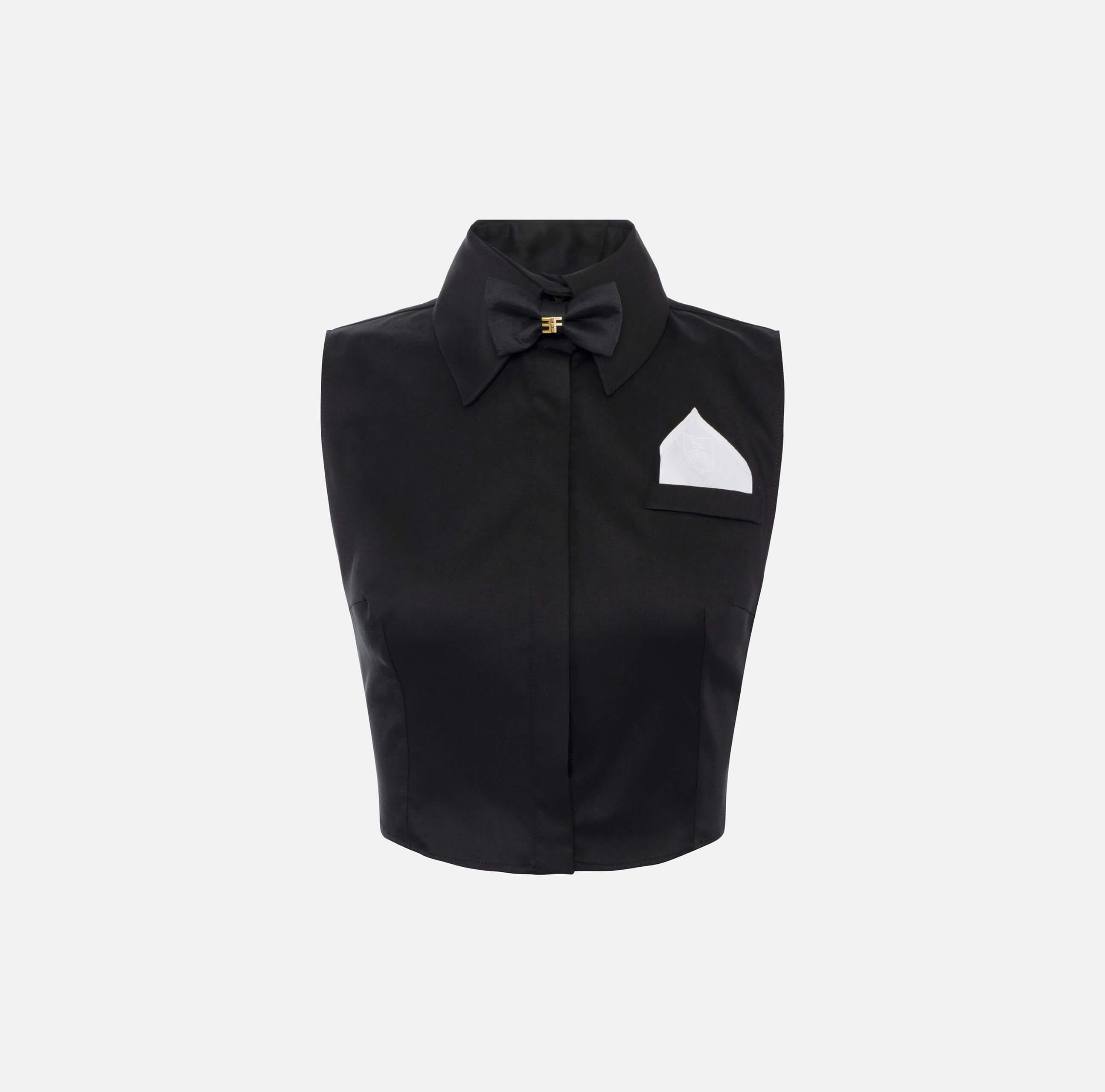 Cotton satin cropped shirt with bow tie