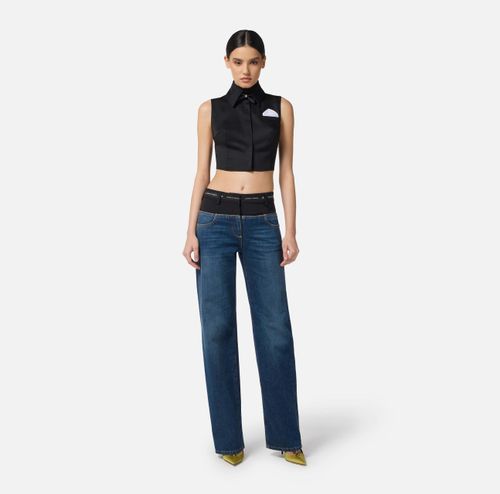 Cotton satin cropped shirt with bow tie