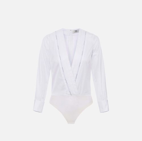 Cotton poplin bodysuit with tuxedo details