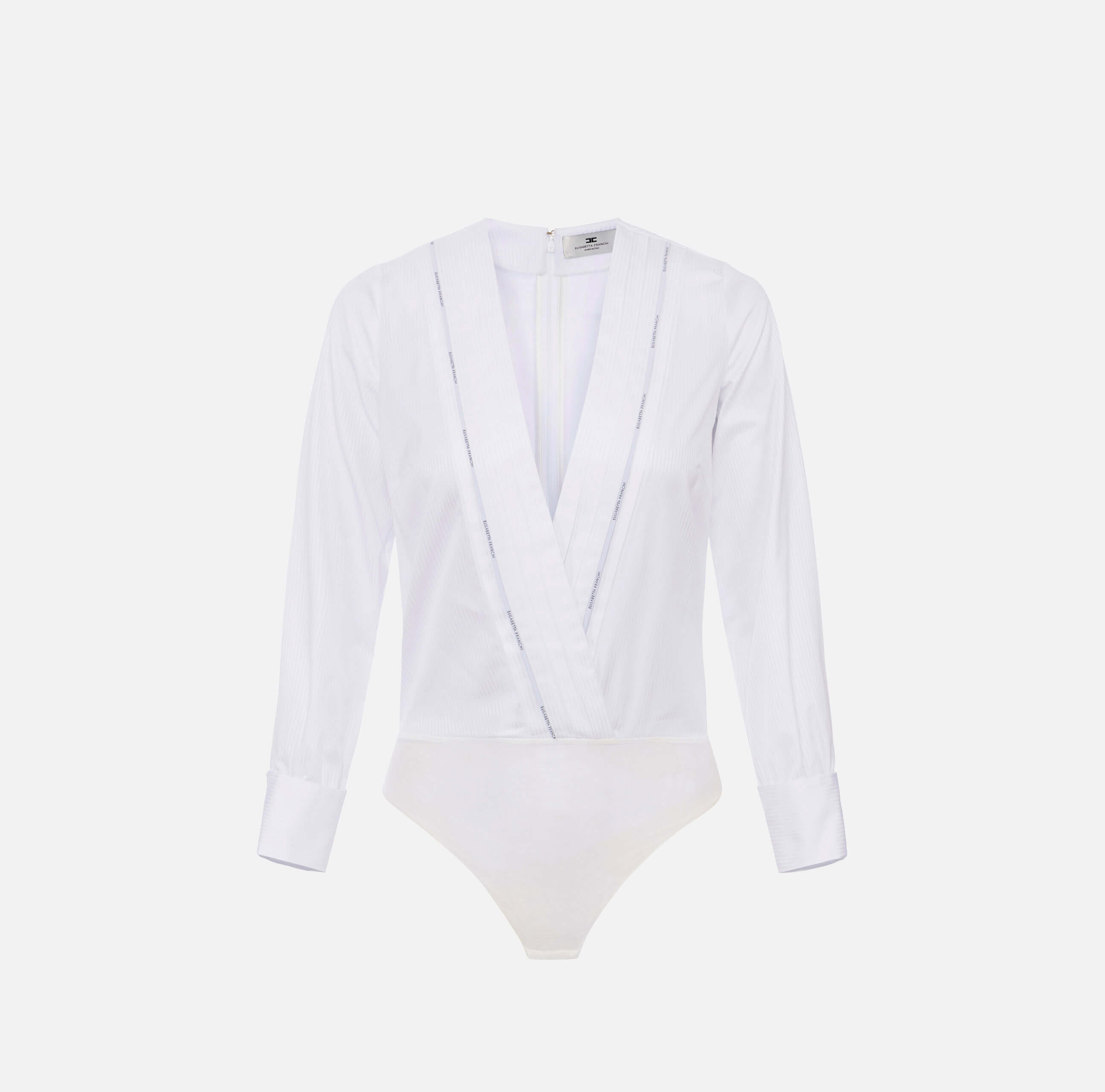 Cotton poplin bodysuit with tuxedo details