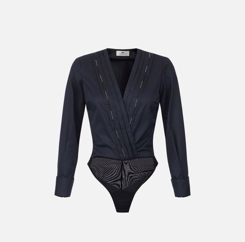 Cotton poplin bodysuit with tuxedo details