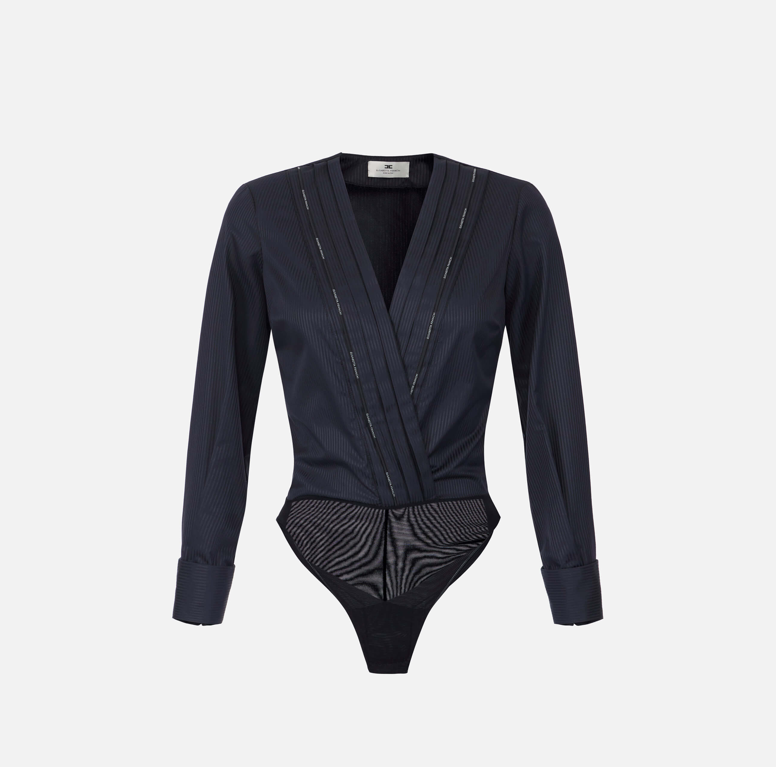 Cotton poplin bodysuit with tuxedo details