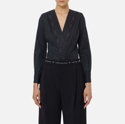 Cotton poplin bodysuit with tuxedo details