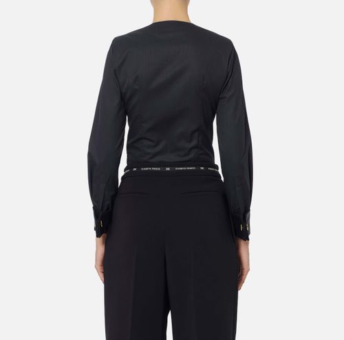 Cotton poplin bodysuit with tuxedo details