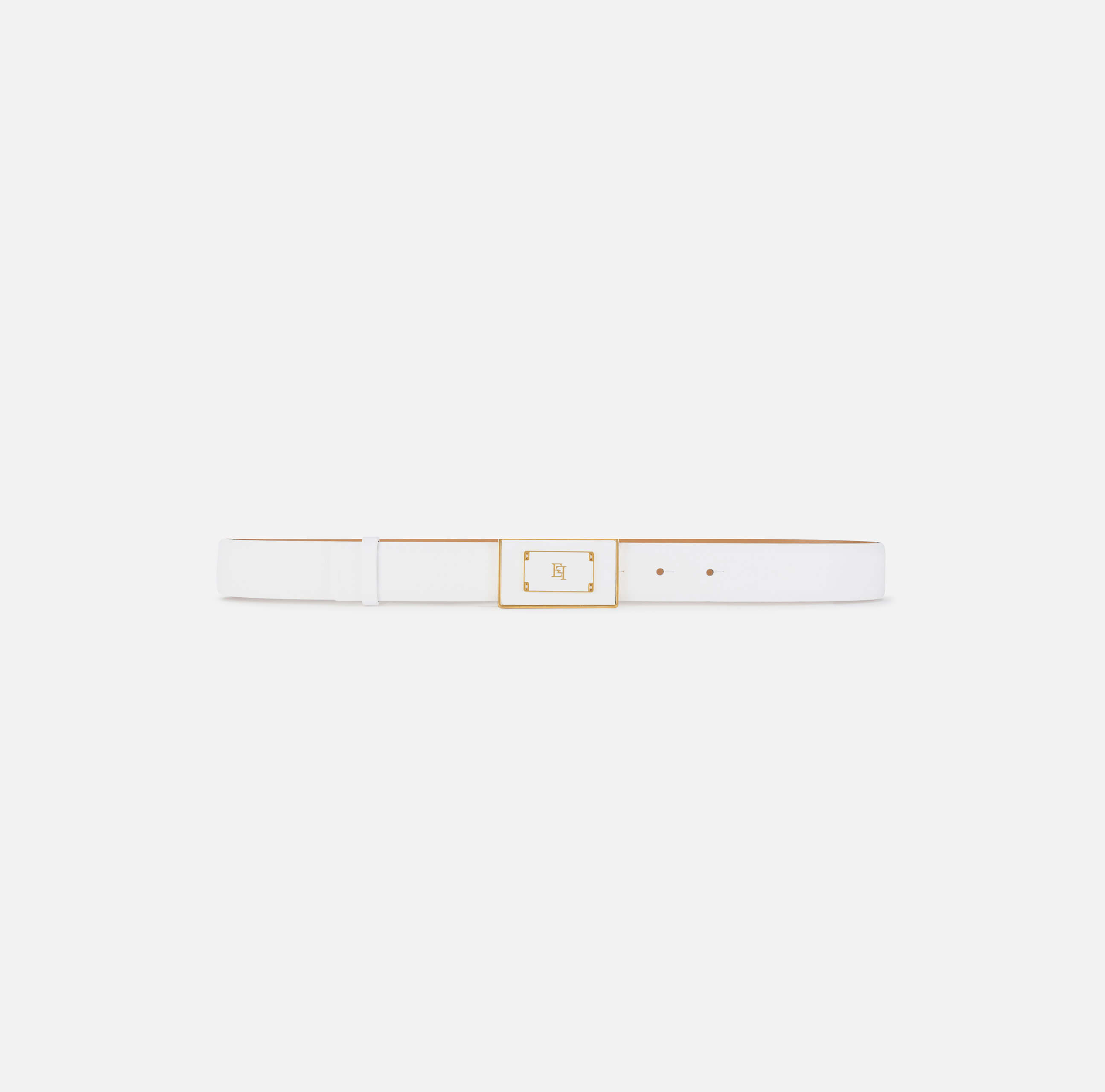 Leather belt with logo plaque