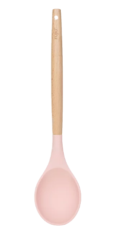 כף סיליקון ידית עץ Toolz ורוד עתיק