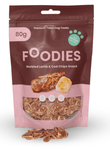 FOODIES – חטיף טבעי נגיסי כבש ודג קוד לכלבים בוגרים