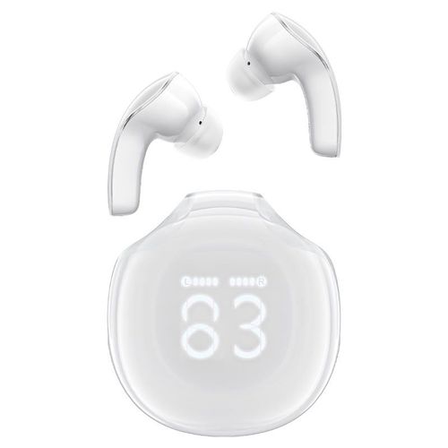 אוזניות אלחוטיות Bluetooth עם סינון רעשים, תצוגת LED חדשנית, עמידות למים, לבן