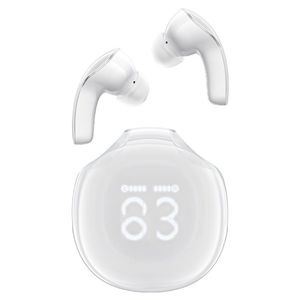 אוזניות אלחוטיות Bluetooth עם סינון רעשים, תצוגת LED חדשנית, עמידות למים, לבן