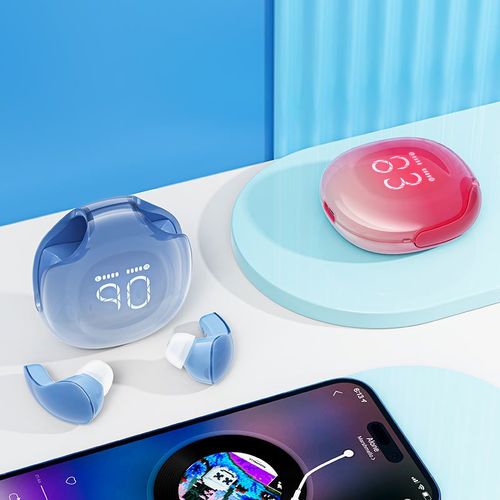 אוזניות אלחוטיות Bluetooth עם סינון רעשים, תצוגת LED חדשנית, עמידות למים, כחול