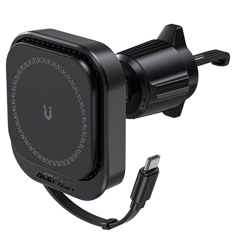 מעמד לרכב עם מטען אלחוטי מגנטי וכבל USB-C נשלף