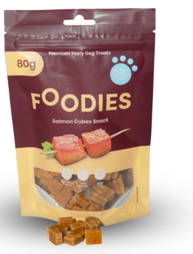 FOODIES – חטיף טבעי קוביות סלמון 80 גרם לכלבים בוגרים