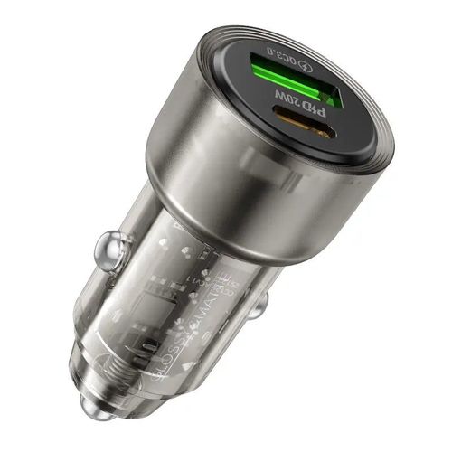 ראש מטען מהיר לרכב, 2 יציאות (USB-C+USB-A), עיצוב שקוף