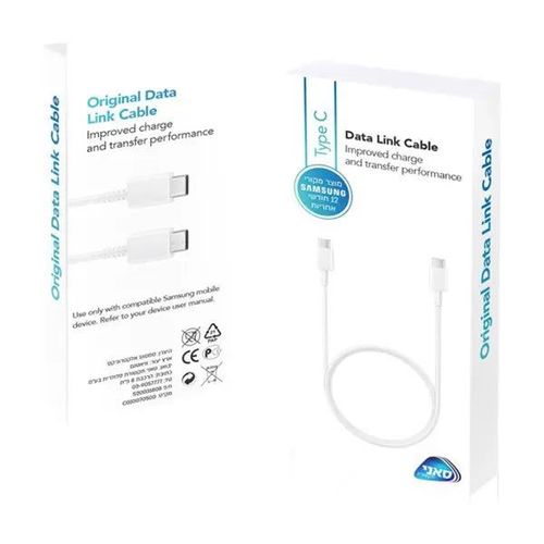 כבל סנכרון וטעינה USB-C ל-USB-C סמסונג מקורי, אורך 0.8 מטר, לבן
