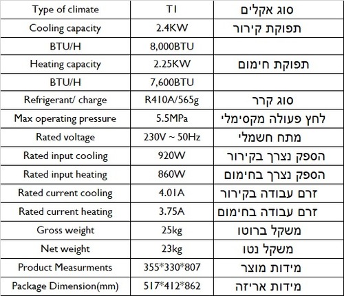 מזגן נייד 1 כ