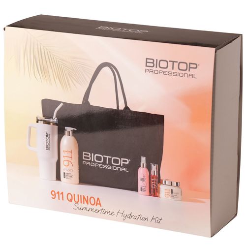 מארז יוקרתי בתיק נשיאה מבית BIOTOP 911 שמפו+ מסכה+ סרום+ ספריי גלוס + כוס תרמית קייצית ביוטופ לשיער יבש ופגום