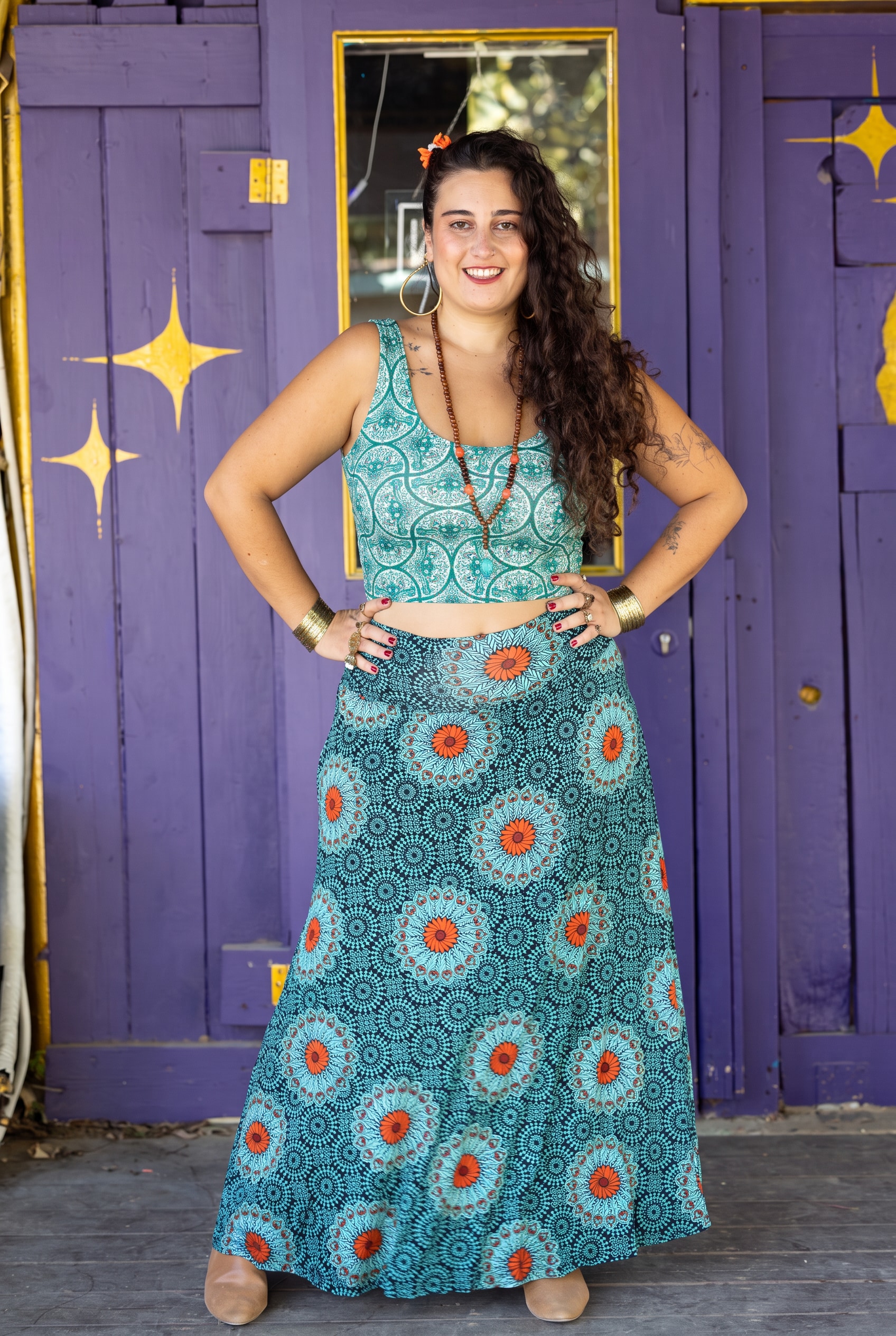 גופיה בטן כתפיות מודפס Plus size