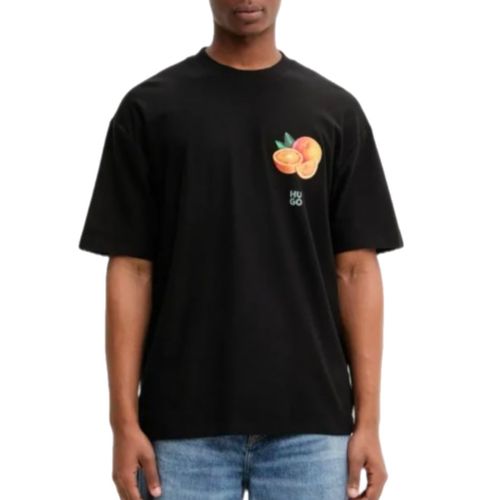 חולצה HUGO מידות S-XXL לגברים בגוון שחור עם הדפס אפרסק