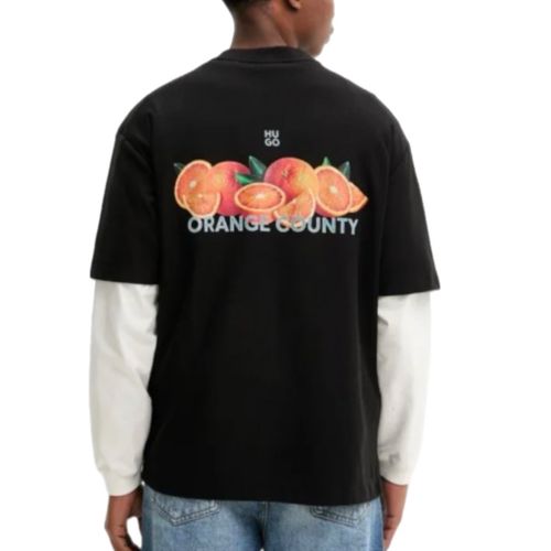 חולצה HUGO מידות S-XXL לגברים בגוון שחור עם הדפס אפרסק