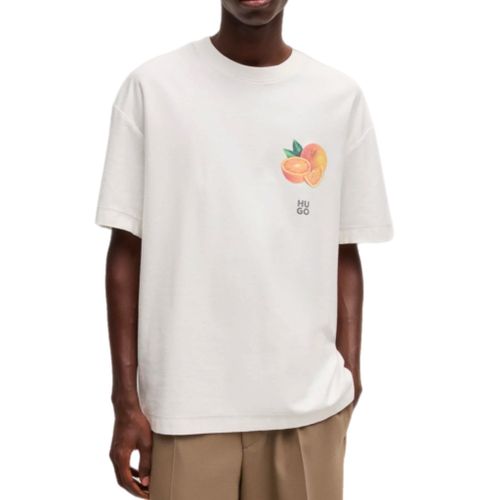 חולצה HUGO מידות S-XXL לגברים בגוון לבן עם הדפס אפרסק