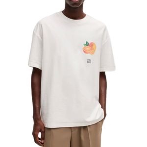 חולצה HUGO מידות S-XXL לגברים בגוון לבן עם הדפס אפרסק