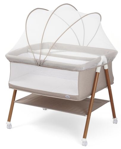 עריסה לתאומים DALLAS עם מזרן, כילה, משטח אחסון ואפשרות חיבור לגלגלים - שמנת Clay