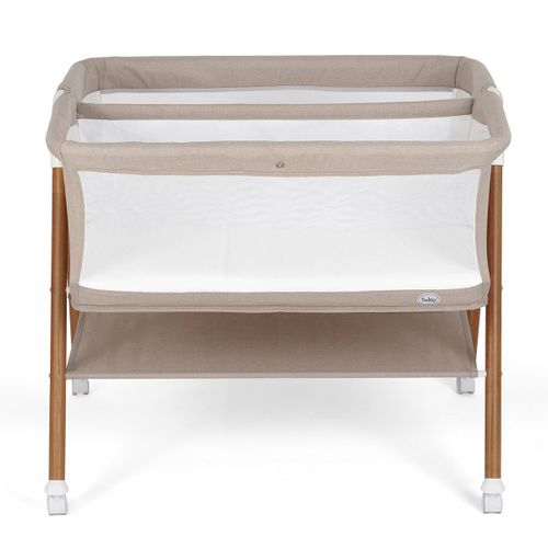 עריסה לתאומים DALLAS עם מזרן, כילה, משטח אחסון ואפשרות חיבור לגלגלים - שמנת Clay