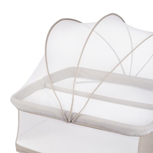 עריסה לתאומים DALLAS עם מזרן, כילה, משטח אחסון ואפשרות חיבור לגלגלים - שמנת Clay