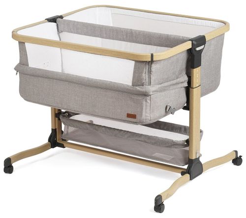 עריסה נצמדת ומתקפלת לתאומים סיאנה Sienna עם מזרן, סל אחסון וגלגלים - אפור / מסגרת דמוי עץ Fossil