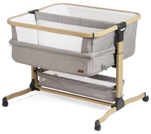 עריסה נצמדת ומתקפלת לתאומים סיאנה Sienna עם מזרן, סל אחסון וגלגלים - אפור / מסגרת דמוי עץ Fossil