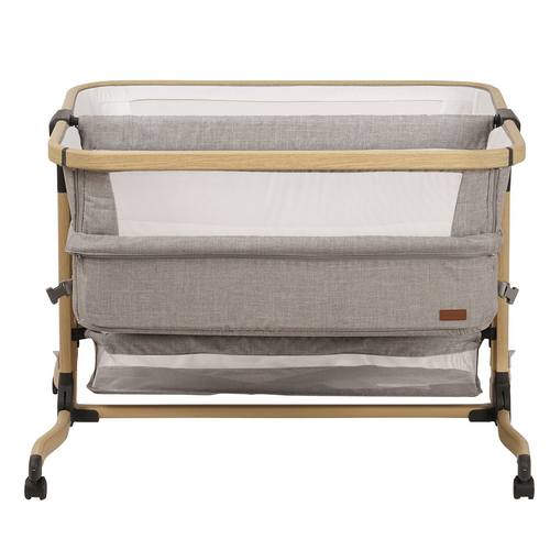 עריסה נצמדת ומתקפלת לתאומים סיאנה Sienna עם מזרן, סל אחסון וגלגלים - אפור / מסגרת דמוי עץ Fossil