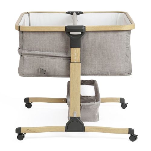 עריסה נצמדת ומתקפלת לתאומים סיאנה Sienna עם מזרן, סל אחסון וגלגלים - אפור / מסגרת דמוי עץ Fossil