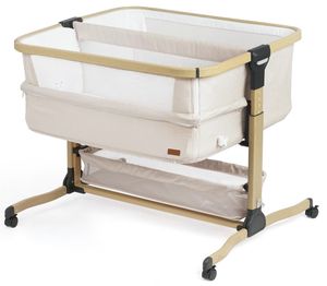 עריסה נצמדת ומתקפלת לתאומים סיאנה Sienna עם מזרן, סל אחסון וגלגלים - שמנת / מסגרת דמוי עץ Ivory Cream