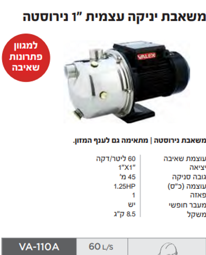 משאבה יניקה עצמית נירוסטה 