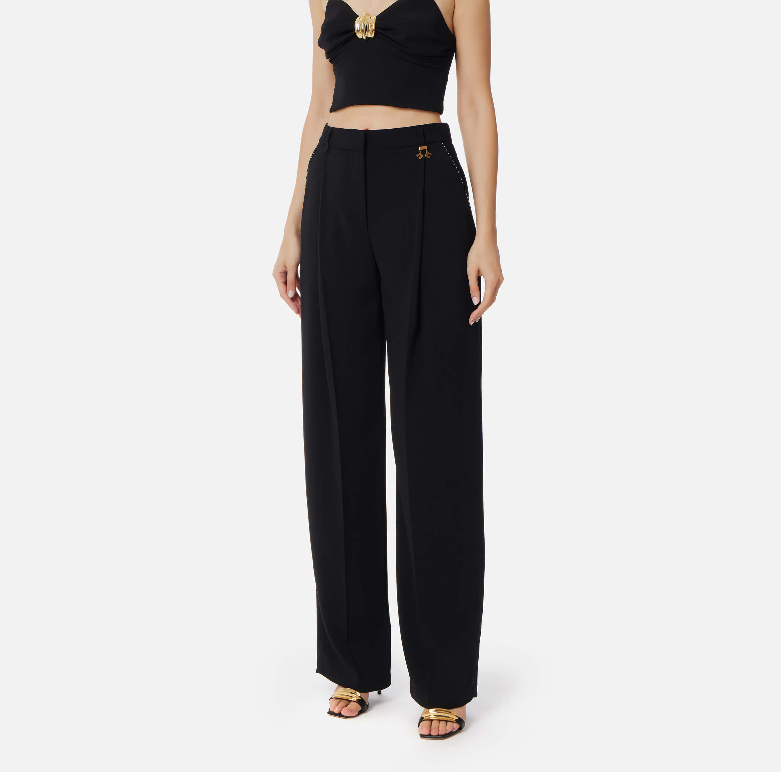 Crêpe trousers with contrasting topstitching