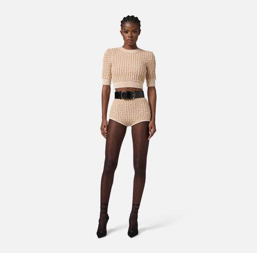 Bouclé knit top with sequins