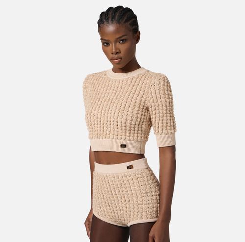 Bouclé knit top with sequins