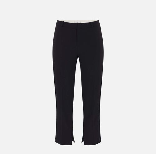 Trousers in lightweight crêpe fabric with tuxedo details